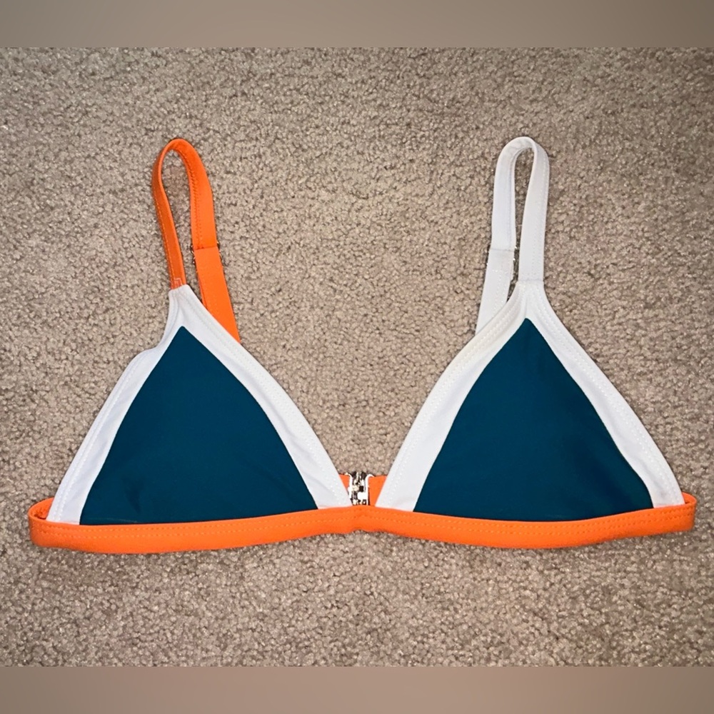 EUC SHEIN Stylish Orange and Blue Color-block Women's Padded Swim Top Sz Medium